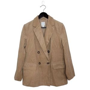 H&M Women's Size 10 Corduroy Boyfriend Blazer Double-Breasted Tan Beige Academia